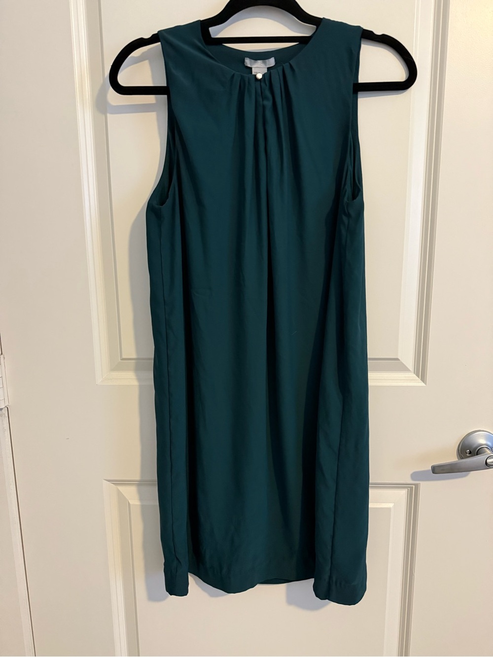 H&M teal sleeveless pleated shift dress